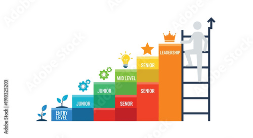 Career ladder illustration showing growth from entry level to leadership
