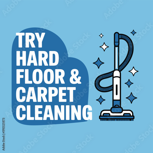 A colorful illustration promoting hard floor and carpet cleaning services with a vacuum cleaner