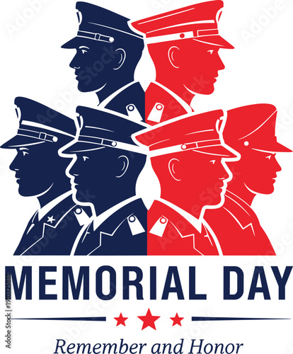 Memorial Day military silhouette illustration, patriotic remembrance artwork, soldier tribute design, US honor vector composition, national pride symbol, commemorative concept