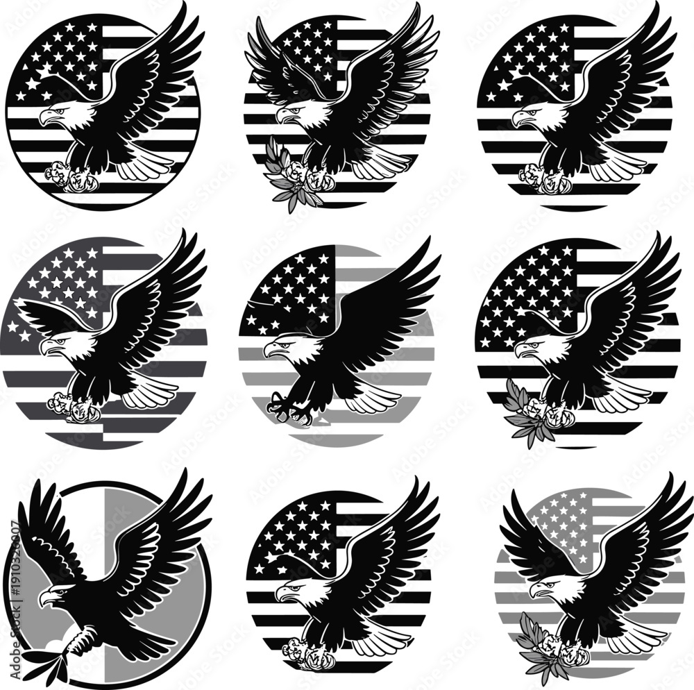 Obraz premium Patriotic eagle emblem illustration, America 250 artwork, commemorative badge design, US independence vector composition, national pride symbol, freedom concept