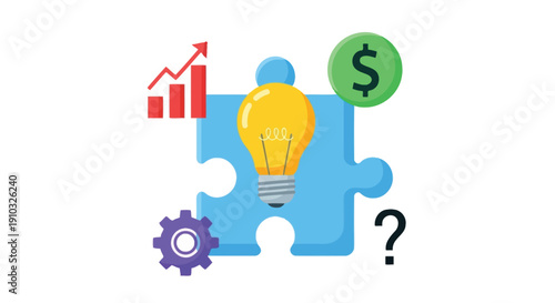 Business innovation concept with puzzle pieces lightbulb and financial growth