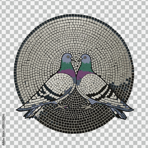 Silhouette of two pigeons kissing isolated on transparent background