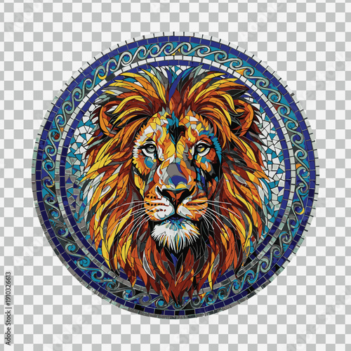 Vibrant lion silhouette isolated on transparent background with colorful mane