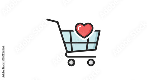 Shopping cart icon with a heart symbolizing love for shopping