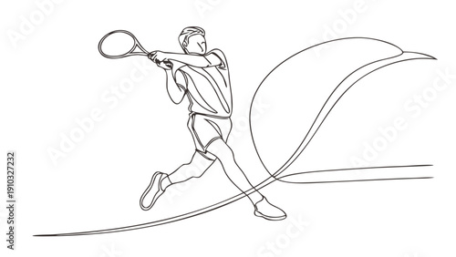 Minimalist Tennis Player Line Drawing Clean Monochrome Sports Art