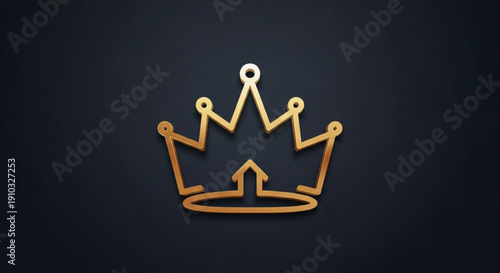 Golden crown icon with arrow pointing upwards on dark background symbolizing success and achievement in minimalist design