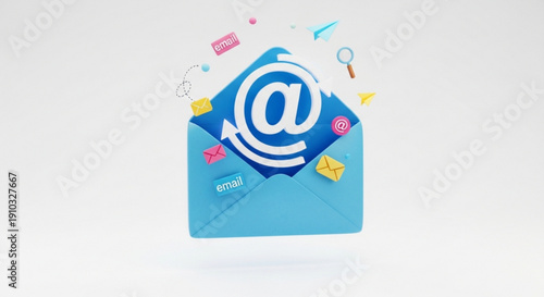 Wallpaper Mural Email envelope with '' symbol and various icons emerging from it representing communication and messaging in a modern digital context Torontodigital.ca