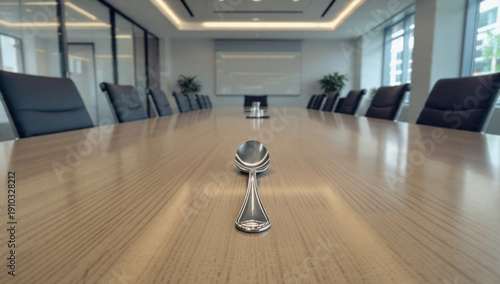 Spoon on modern conference table in sleek office meeting room