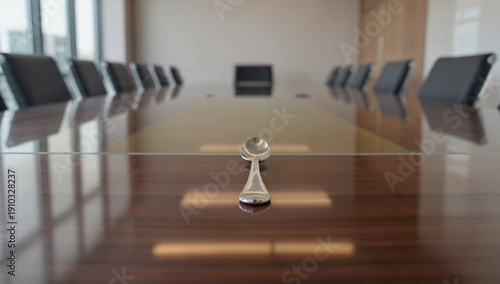 Spoon on modern conference table with empty chairs