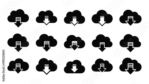 A collection of various cloud icons with different symbols inside them. isolated on white background, Vector