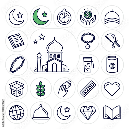 Islamic and religious icons representing culture, tradition, and spirituality for design and web use