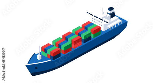 Large Blue Cargo Ship with Containers.