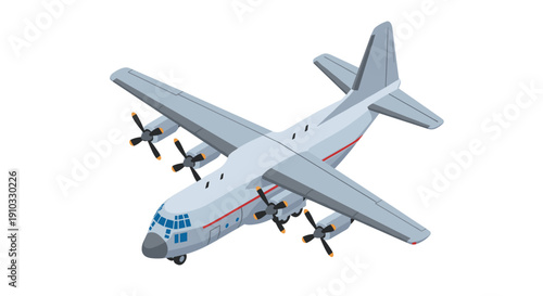 Large White Airplane with Four Propellers.