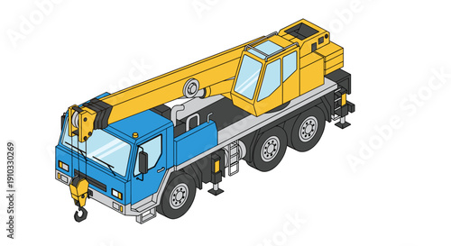 Large Yellow and Blue Mobile Crane Truck.