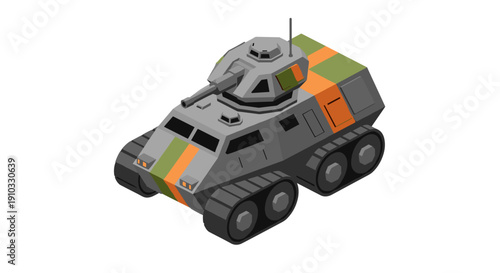 Military Tank Vehicle with Camouflage Pattern.