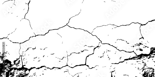 High-contrast black and white image of cracked dry earth, deep jagged fissures spreading across a barren surface, creating a dramatic and textured natural background.