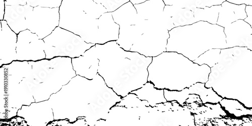 High-detail texture of parched ground with bold black fissures cutting through pale soil, evoking themes of climate change and scarcity.