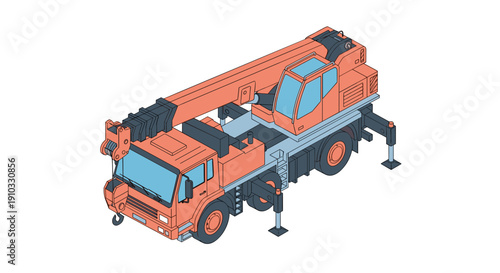 Orange Crane Truck Heavy Machinery Vehicle.