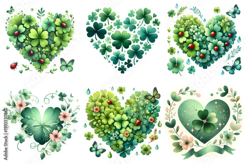Watercolor Shamrock Heart Clipart Set – St Patricks Day Bundle
