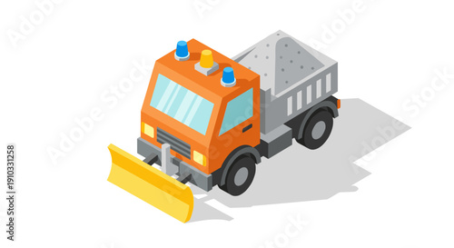 Orange Snowplow Truck with Plow Attachment.