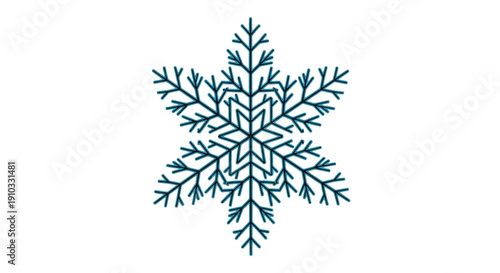 Intricate blue snowflake design against a stark white background