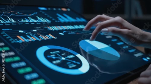 Wallpaper Mural Financial Analyst Interacting with Digital Dashboard of Stock Market Graphs and Economic Data on a Large Tablet Torontodigital.ca