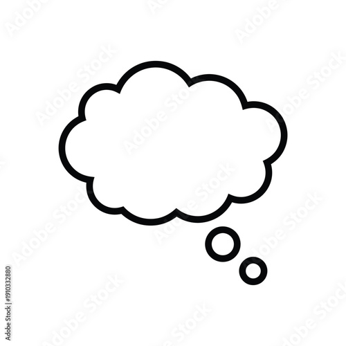 Simple black and white illustration of a thought bubble with trailing dots