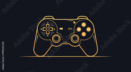 A yellow outline of a game controller on a dark background viewed from the front