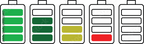 Battery in different charge levels green yellow