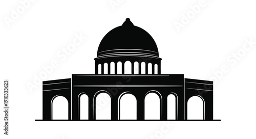 Black silhouette of a classical building with a prominent dome
