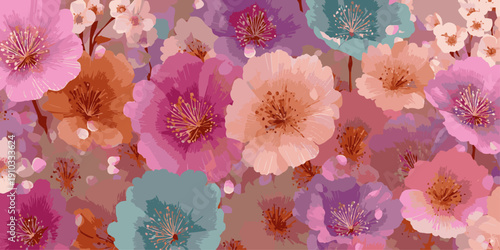 pink peonies blooming with soft textured background in a garden setting