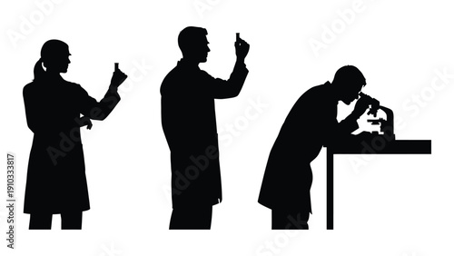 Silhouettes of people engaged in various activities at a table isolated on white background, Vector