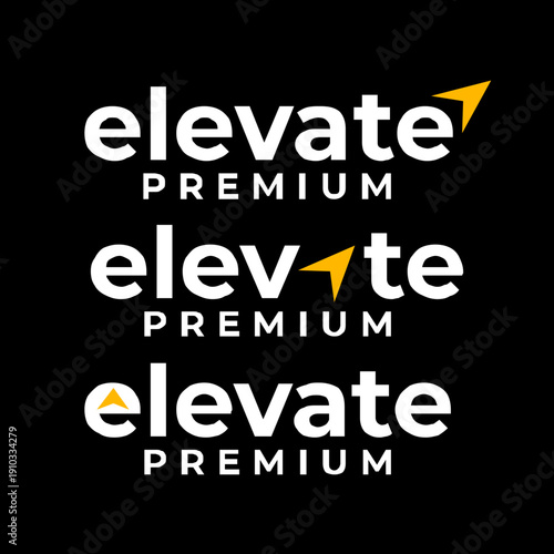 Elevate Premium logo concept featuring an upward-pointing golden arrow, symbolizing business growth, success, and aspiration.