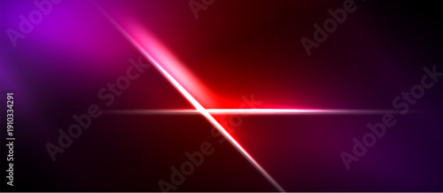 Abstract background features vibrant purple, red gradients. Diagonal light streak intersects horizontal line creating dynamic visual effect. Dark borders frame composition.