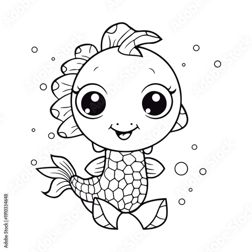 Coloring book for kids baby Seahorse kawai vector.