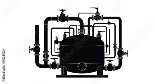 Schematic diagram of an industrial pressure vessel and piping system