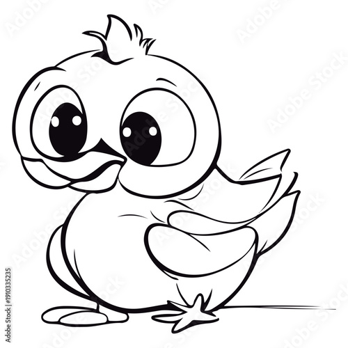 outlined baby Duck kawai coloring page illustration.