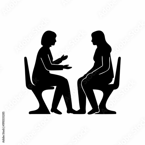 Medical consultation silhouette icon of doctor and patient