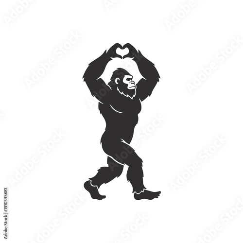 Sasquatch Bigfoot Heart Hands Love Silhouette - Retro Mythical Creature Graphic Tee for Cryptid Hunters and Outdoors ,black silhouette of a man