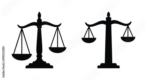 Scales of justice illustration balanced and imbalanced depictions shown