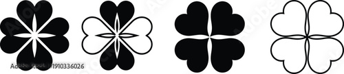Black and white clover four leaf clover shapes