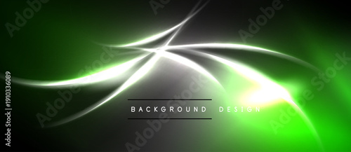 Abstract green energy flow. Bright lines create dynamic visual effect. Dark background emphasizes glowing curves, modern design element.