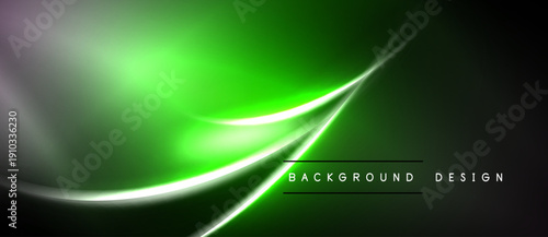 Abstract green background. Smooth lines create dynamic flow. Dark shades contrast bright illumination. Modern design element.