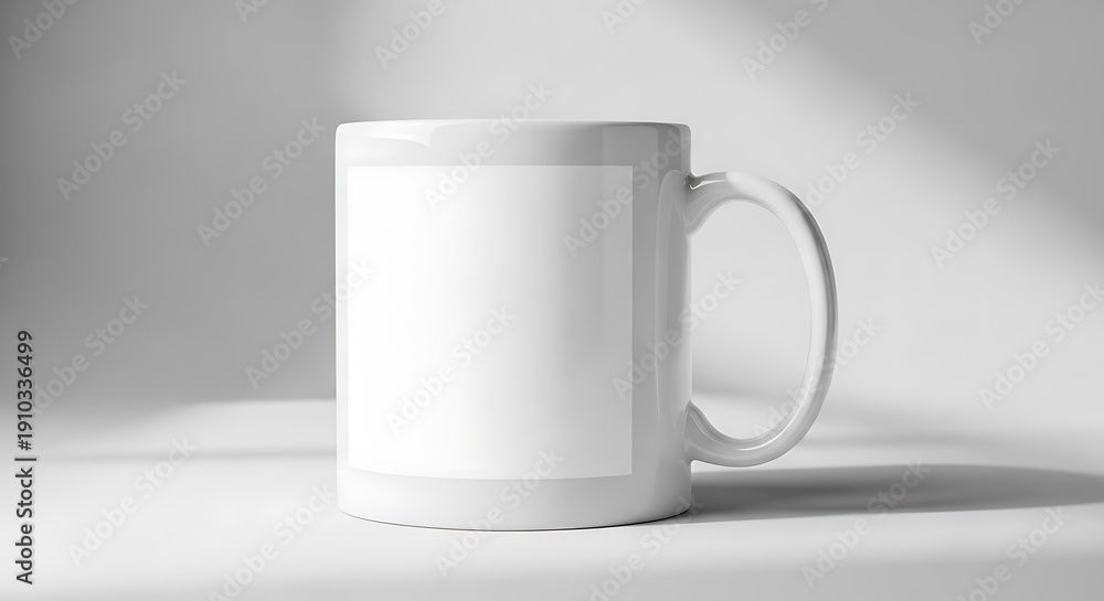 Fototapeta premium White ceramic mug with handle blank surface ready for mockup isolated