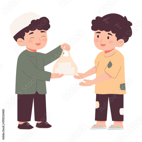 Child Sharing Food with Friend – Kindness Flat Illustration