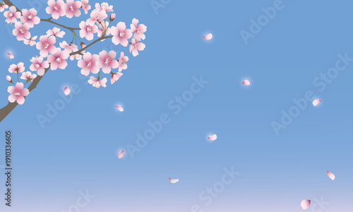 散る桜の花（ブルー背景）