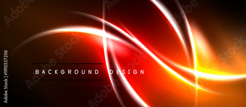 Abstract vibrant lines create dynamic energy. Red, orange hues dominate dark background. Modern design element for digital projects.