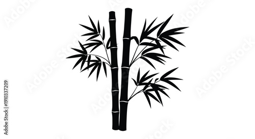 A simple black and white illustration of bamboo stalks with leaves