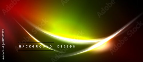 Abstract vibrant lines create dynamic gradient effect. Dark background emphasizes bright color transitions, modern design element.