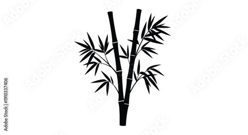 Simple black and white illustration of bamboo stalks with leaves